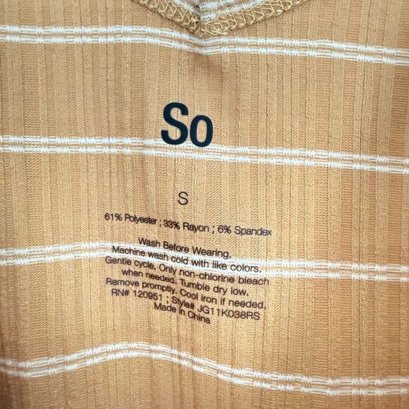SO Kohl’s Knot Front Double V Tank S Camel Brown Stripe Top Casual NWT B34 - Picture 5 of 5